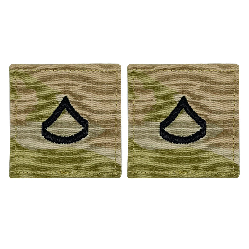 Army embroidered OCP with hook rank insignia: PRIVATE FIRST CLASS