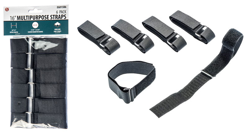 6Pc Multi Purpose Straps With Hook & Loop Strap Set (16" x 1" )