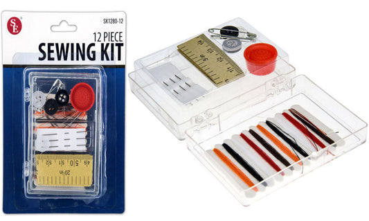 12Pc Sewing Kit in Plastic Storage Box