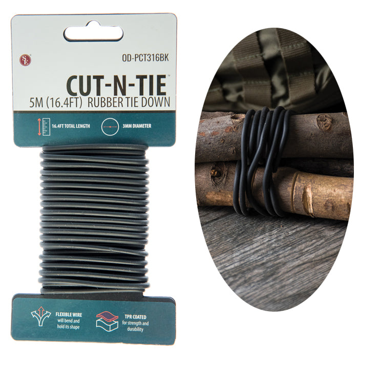 Cut-N-Tie Black Rubber Tie Down (5M/16.4FT) 3mm Thick