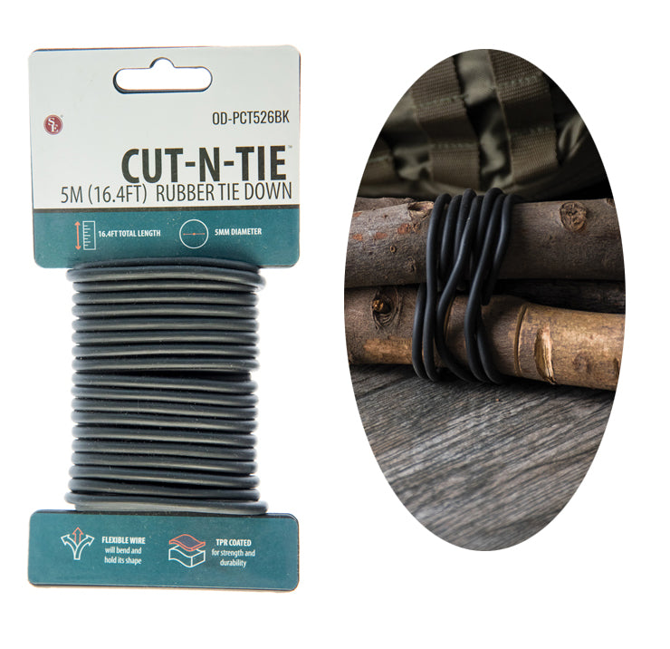 Cut-N-Tie Black Rubber Tie Down (5M/16.4FT) 5mm Thick