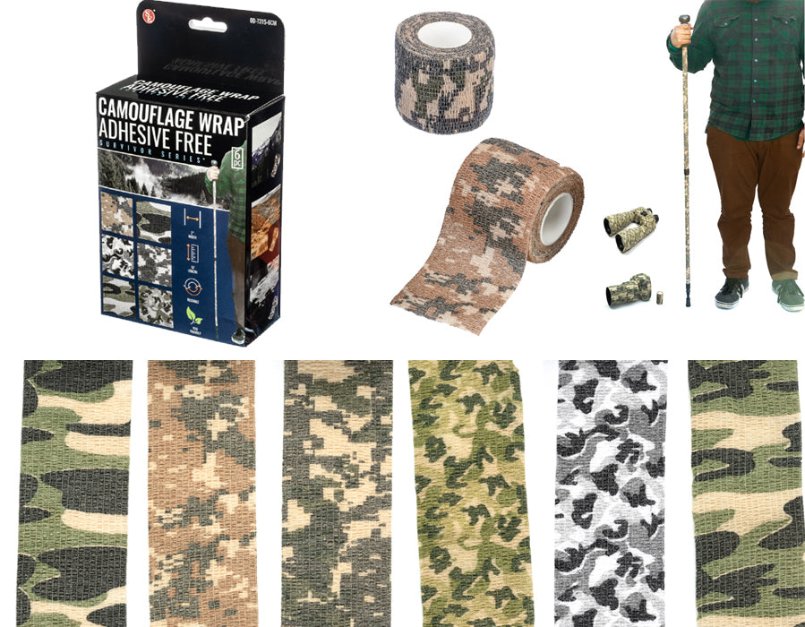 6Pc Assorted Camouflage Adhesive Free Wraps (2"x15")