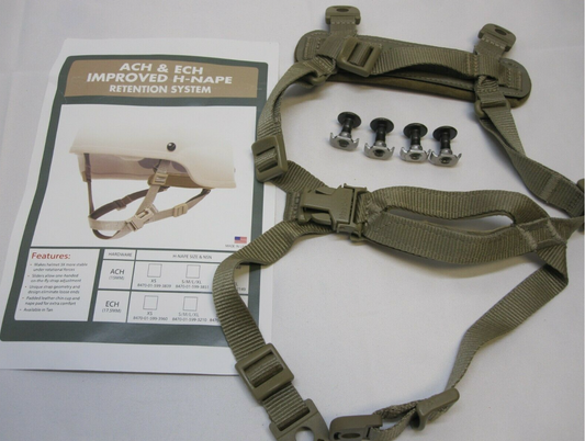 IMPROVED 4 POINT CHIN STRAP COYOTE/TAN H-NAPE ACH HELMET RETENTION SYSTEM